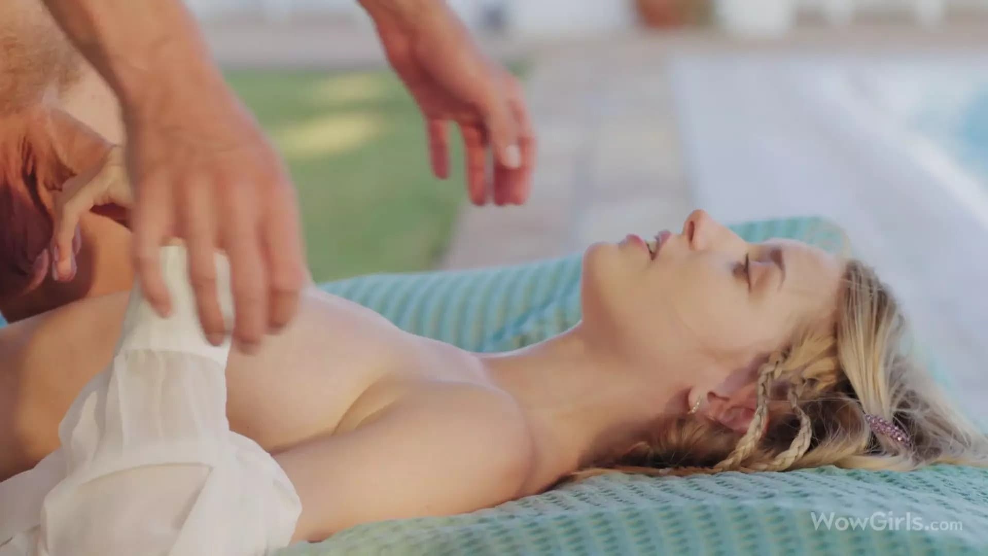 Beautiful Blonde Freya Mayer's Sensual Poolside Passion