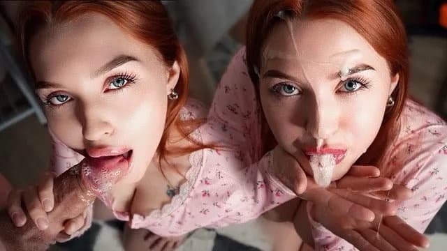 Pov: Red Haired Beauty Sucking and Huge Facial Cumshot