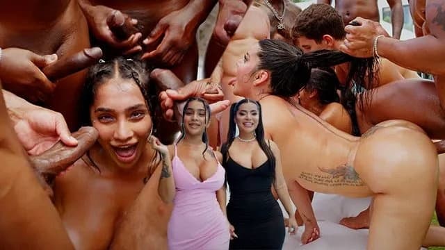 Outdoor Gangbang: 9 Guys Destroy 2 Sluts with Anal and Dvp